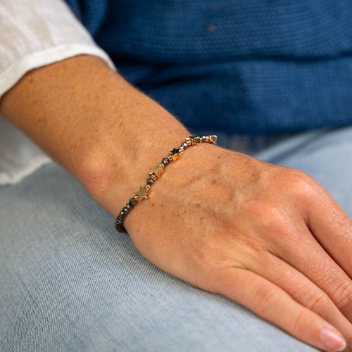 Midnight & Metallic Bead Bracelet with Golden Stars by Peace of Mind